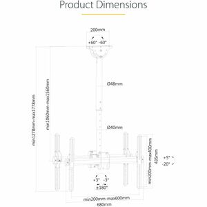 StarTech.com FPCEILBTB. Höchstgewichtskapazität: 90 kg, Minimum Bildschirmgröße: 81,3 cm (32"), Maximale Bildschirmgröße: 