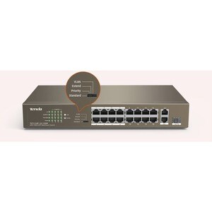Tenda 16FE+2GE/1SFP Desktop Switch With 16-Port PoE - 16 Ports - Fast Ethernet, Gigabit Ethernet - 10/100Base-TX, 10/100/1