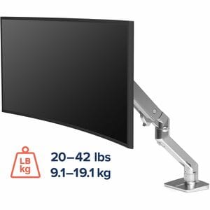 Ergotron 安装臂 用于 显示器, 显示屏, 曲面屏显示 - 抛光铝 - 横向/纵向 - 可调节高度 - 124.5 cm (49") 支持屏幕 - 19.05 kg 承载量 - 100 x 100, 75 x 75, 200 x 100
