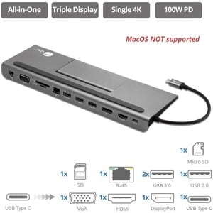 SIIG Aluminum USB-C MST Video Docking Station with 100W PD - Triple Display All-in-One Docking Station With Laptop Stand F