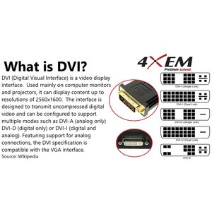 4XEM USB-C to DVI Adapter - 1 x 24-pin Type C USB 3.1 USB Male - 1 x DVI Video Female - 1920 x 1200 Supported - Black - 1