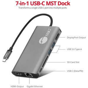 SIIG USB-C MST Video with Hub, LAN and PD 3.0 Docking - 7-in-1 MST Docking Station with 100W PD - MacOS for DP or HDMI Vid
