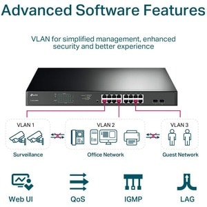 TP-Link TL-SG1218MPE - JetStream 16-Port Gigabit Easy Smart PoE/PoE+ Switch - Easy Smart Managed - 16 PoE+ Ports @250W, 2 