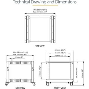 StarTech.com 4-Post 8U Mobile Open Frame Server Rack, 19in Network Rack with Casters, Small Rolling Rack for Computer/AV/D