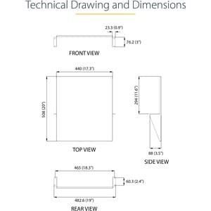 StarTech.com 2U 19" 2-Post Network Rack Shelf 20in Deep Center Mount Cantilever Tray Rackmount for AV/Data Equipment 75lb 