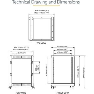 StarTech.com 4-Post 15U Mobile Open Frame Server Rack, 19" Network Rack with Casters, Rolling Rack for Computer/AV/Data/IT