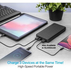Naztech 20000mAh 18W PD+QC Fast Charge High-Capacity Fabric Power Bank - For USB Device, Mobile Phone - 20000 mAh - 5 V DC