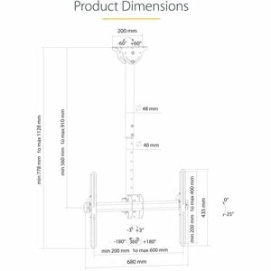 StarTech.com Ceiling TV Mount - 1.8' to 3' Short Pole - 32 to 75" TVs with a weight capacity of up to 110 lb. (50 kg) - Te