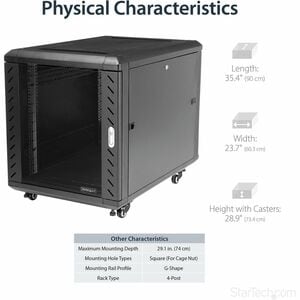 12U 36IN KNOCK-DOWN SERVER RACK CABINET WITH CASTERS
