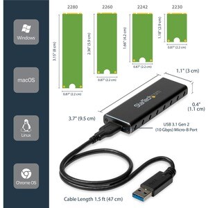 StarTech.com Drive Enclosure SATA/600, M.2 - USB 3.0 Micro-B Host Interface - UASP Support External - Black - TAA Complian