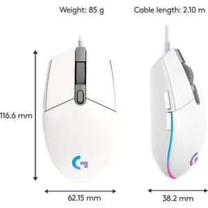 Logitech G203 Gaming Mouse - Cable - White - USB - 8000 dpi - 6 Button(s)