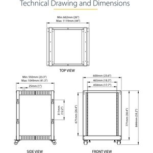 StarTech.com 15U 19" Open Frame Server Rack - 4 Post, Adjustable Depth 22 to 40" - Mobile Network Equipment Rack - HP ProL