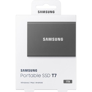  SSD Externe T7 Samsung 1To Gris titane MU-PC1T0T, vitesse de lecture jusqu'à 1050 Mo/s, résiste aux chutes jusqu'à 2m