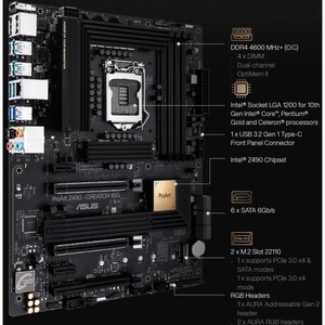 Asus ProArt Z490-CREATOR 10G Desktop Motherboard - Intel Z490 Chipset - Socket LGA-1200 - Intel Optane Memory Ready - ATX 