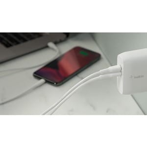 Belkin BoostCharge Dual USB-C Power Delivery GaN Wall Charger 68W Laptop Chromebook Charging - Power Adapter - 68 W