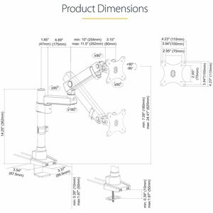 StarTech.com Desk Mount Monitor Arm with 2x USB 3.0 ports, Full Motion Monitor Mount up to 34" (17.6lb/8kg) VESA Display, 