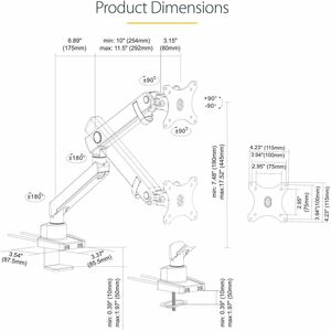 StarTech.com Desk Mount Monitor Arm with 2x USB 3.0 ports, for VESA Display up to 34" (17.6lb/8kg) , C-Clamp/Grommet, Mech