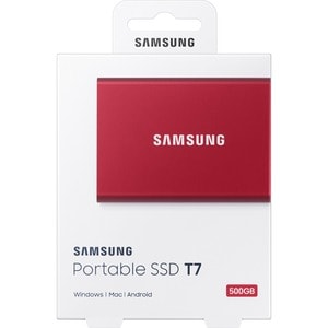 Samsung T7 MU-PC500H/WW 500 GB Portable Solid State Drive - External - PCI Express NVMe - Metallic Red - Gaming Console, D