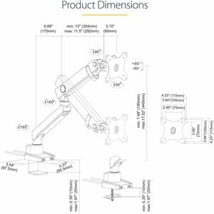 StarTech.com Desk Mount Monitor Arm with 2x USB 3.0 ports, for VESA Display up to 34" (17.6lb/8kg) , C-Clamp/Grommet, Mech