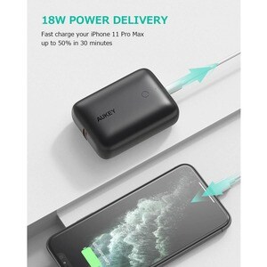 AUKEY Basix Mini 10000mAh PD Power Bank - For iPhone, Gaming Console, iPad Air, Smartphone - 10000 mAh - 2 A - 9 V DC Outp