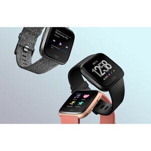 Fitbit Versa Smart Watch - Rectangular Case Shape - 24.07 mm Case Height - 24.07 mm Case Width - Black, Black Aluminium Bo