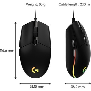 Logitech G203 Gaming Mouse - Cable - Black - USB - 8000 dpi - 6 Button(s) - 1