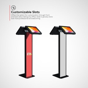 CTA Digital Customizable Dual Enclosure Locking Floor Stand Kiosk with Graphic Card Slot for Branding for 10.2" iPad 7th/ 