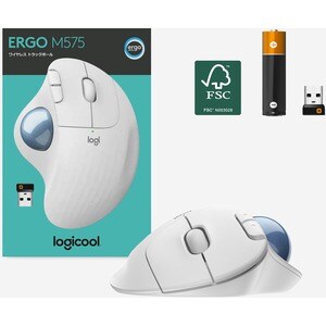 Logitech ERGO M575 Wireless Trackball - Optical - Bluetooth - 2.40 GHz - Off White - USB - 2000 dpi - Scroll Wheel - 5 But