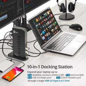 SIIG Universal Hybrid Dual 4K Video Docking Station - USB-C/USB-A Dock - Hybrid Universal USB 3.0 Laptop Docking Station -