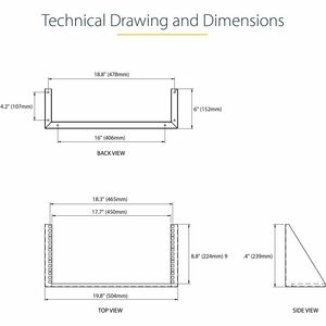 StarTech.com 5U Vertical Wall Mount Rack, 19" Wall Mounting Bracket, Open Low Profile Network/Server Room/Data/AV/IT/Patch