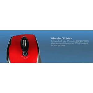 Adesso iMouse M20R Mouse - Radio Frequency - USB - Optical - 6 Button(s) - Red - Wireless - 2.40 GHz - 1500 dpi - Scroll W