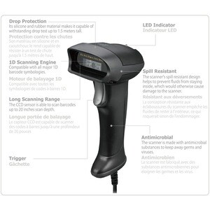 Adesso NuScan NuScan 2500CU Healthcare, Library, Retail, Warehouse Handheld Barcode Scanner - Cable Connectivity - USB Cab