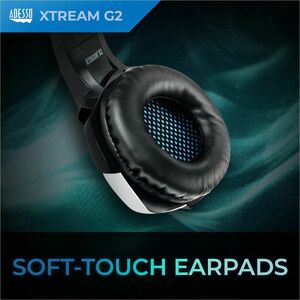 Adesso Xtream G2 Wired Over-the-head Stereo Gaming Headset - Black - Binaural - Circumaural - 16 Ohm - 20 Hz to 20 kHz - 2