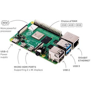 Raspberry Pi Single Board Computer für LCD-Display, Monitor - Module - Rot, Weiß - Cortex A72 - BCM2711 - Quad-Core - 1,50