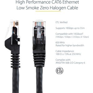 StarTech.com 1m CAT6 Ethernet Cable, LSZH (Low Smoke Zero Halogen), 10 GbE Snagless 100W PoE UTP RJ45 Black CAT 6 Network 