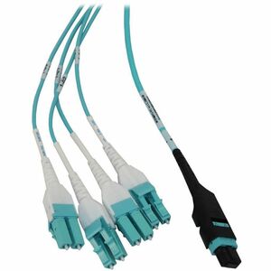 Eaton Tripp Lite Series Preloaded Fiber Panel, 1U - 2x (12F MTP/MPO-PC to 4x LC Duplex F/M) 8F Trunk Cables, OM4 Multimode