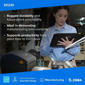Zebra ZD230 Desktop Direktthermodrucker - Monochrom - Etikettendruck - Ethernet - USB - EU, UK - 203 dpi Druckauflösung