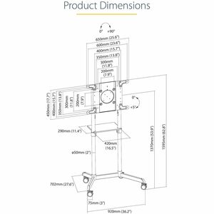 StarTech.com MBLTVSTNDEC. Höchstgewicht (Kapazität): 70 kg, Minimum screen size: 94 cm (37"), Maximaler Bildschirmdurchmes