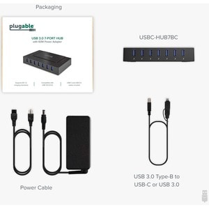 Plugable 7-in-1 USB Charging Hub with Data Transfer for Laptops with USB-C or USB 3.0 - Multiport Charging and USB Data Tr