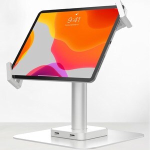 CTA Digital Desk Mount with Integrated 2 Port USB Hub w/ Universal Holder (White) - 7" to 14" Screen Support - 75 x 75, 10