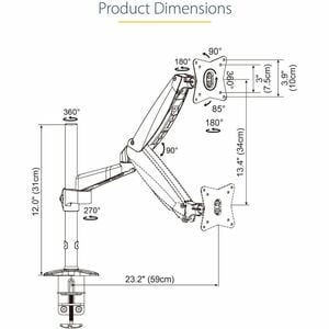 StarTech.com Desk Mount Monitor Arm for Single VESA Display 32" , 8kg/17.6lb, Full Motion Articulating & Height Adjustable