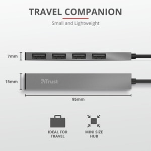 Trust Urban Halyx Mini Hub USB 2.0 à 4 Ports en Aluminium, pour PC, Ordinateur Portable, Mac - Argent
