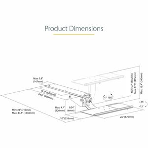 StarTech.com Under Desk Keyboard Tray, Height Adjustable Keyboard and Mouse Tray (10" x 26"), Ergonomic Computer Keyboard 