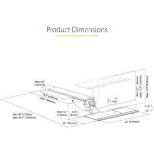 StarTech.com KBTRAYADJ2. Produktfarbe: Schwarz, Maximum weight per keyboard tray: 2000 kg, Frame material: Stahl. Breite: 
