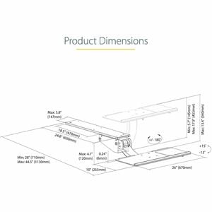 StarTech.com Tastatur-/Mausfach - 144,8 mm Höhe x 711,2 mm Breite - Schwarz - Stahl