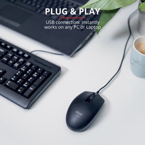 Trust Basi Maus - USB 2.0 - Optisch - 3 Taste(n) - Schwarz - Kabel - 1200 dpi Auflösung - Scroll-Rad - Symmetrisch