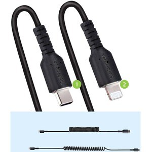 1m USB C auf Lightning Kabel, spiralkabel, MFi-zertifiziert, Schnellladekabel für iPhone/iPad/iPod , schwarz, USB C 2.0 - 