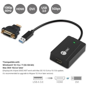 SIIG USB 3.0 to HDMI / DVI Video Adapter Pro - 1080p 60Hz - USB Bus Powered - 5 Gbps Bandwidth