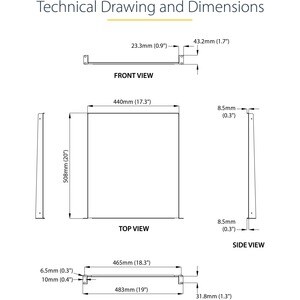 StarTech.com 1HE 19 Zoll Fachboden für netzwerk schrank, Freitragende Rack ablage, Frontmontage, Belastbarkeit 25kg, 50cm 