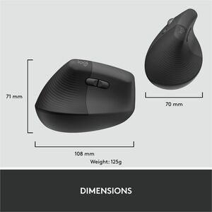 Logitech Lift for Business Left, Vertical Ergonomic Mouse - Left-handed, Wireless, Bluetooth or Secured Logi Bolt USB, Qui